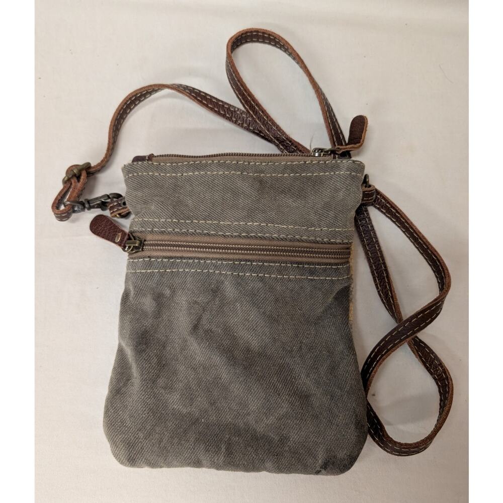 Myra Aura Small Crossbody Purse Gray and Tan Khaki Brown - Picture 2 of 3